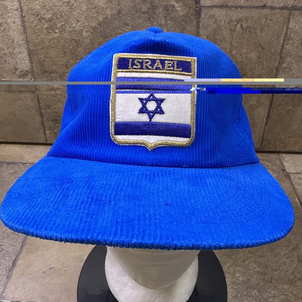 Vintage Israel Flag Blue Corduroy Snapback Hat Cap Front Patch One Size